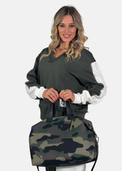 Bauletto large in neoprene camouflage con dettagli oro