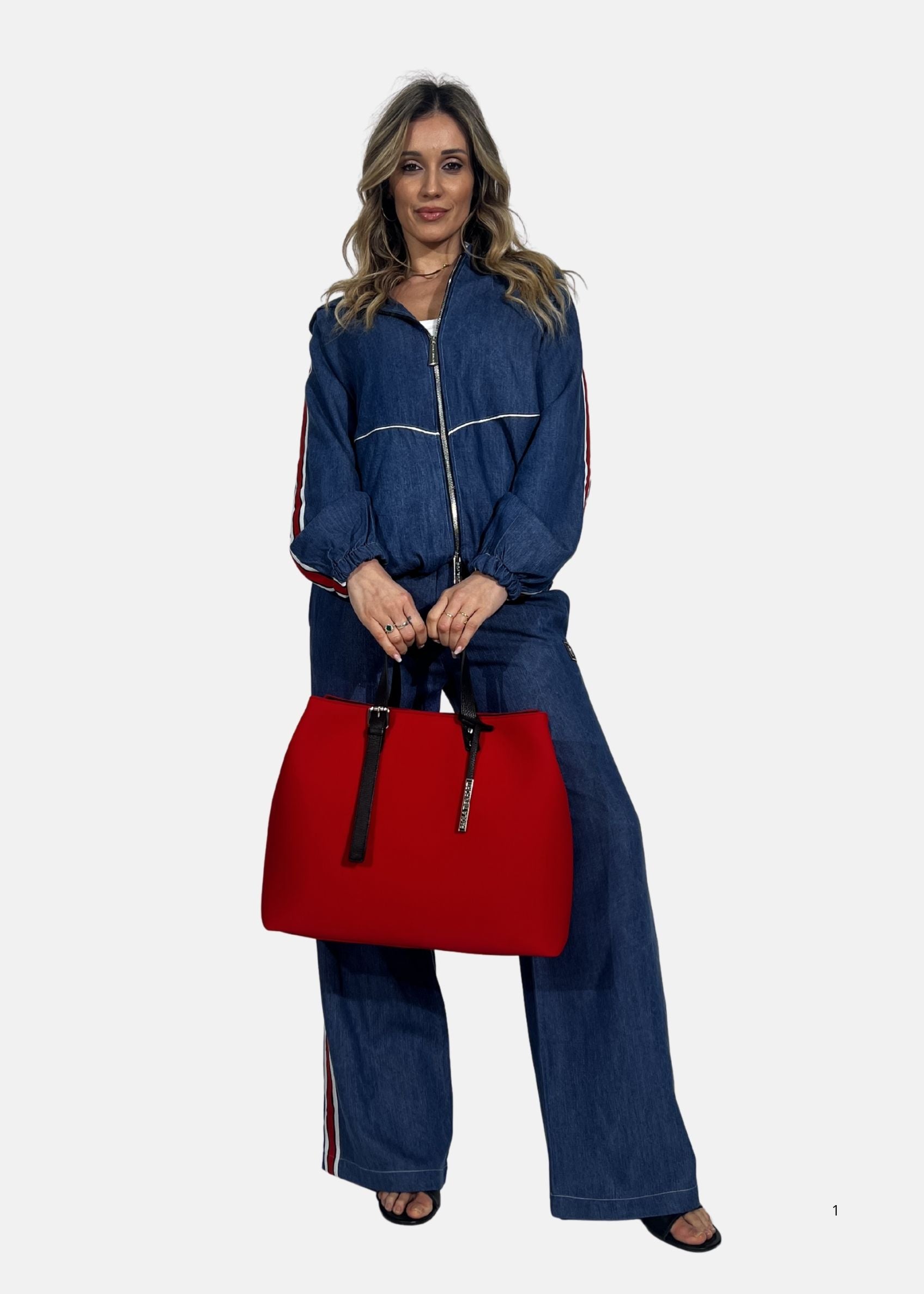 Shopper large in neoprene con dettagli argento