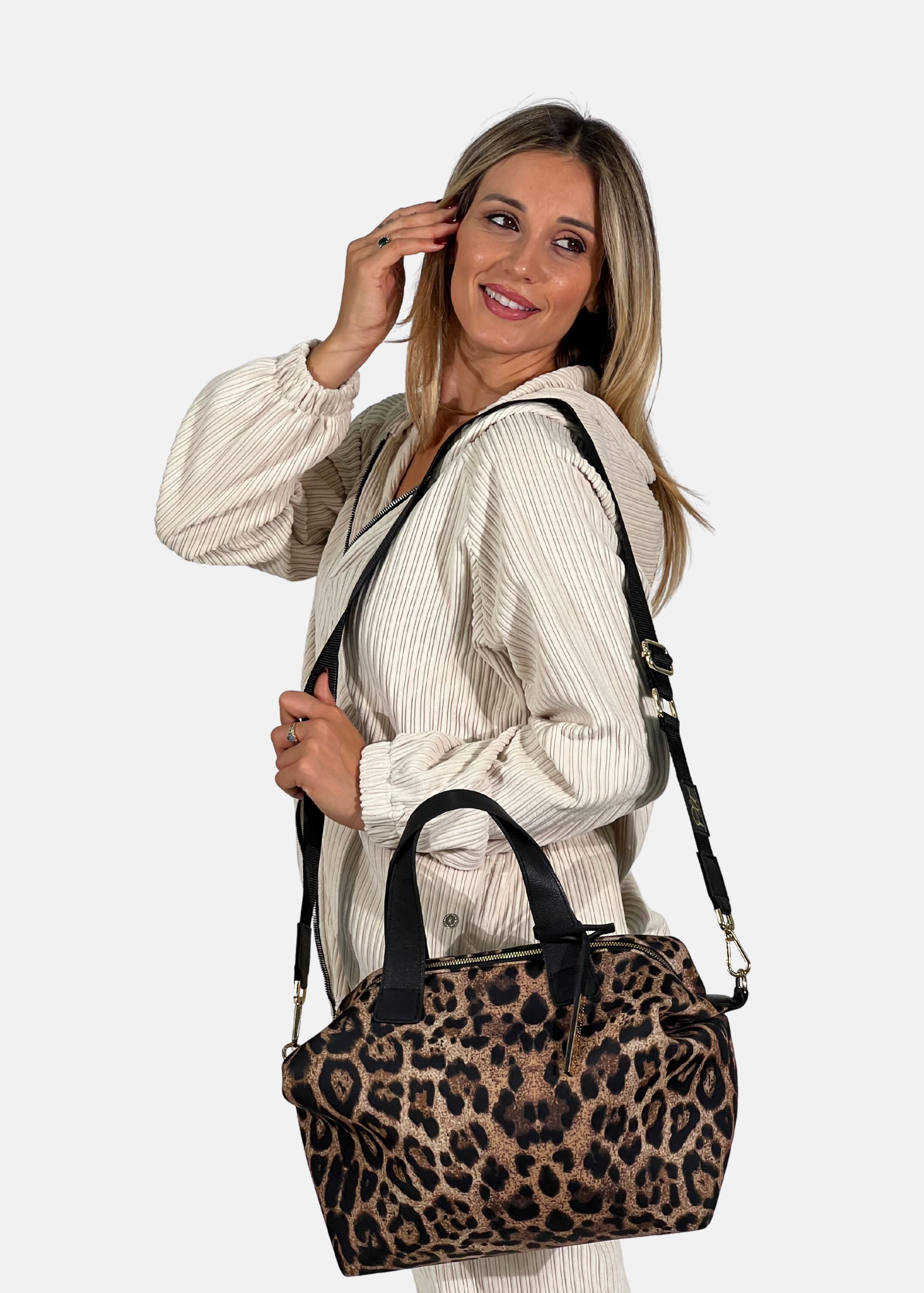 Bauletto medium in neoprene maculato con dettagli oro