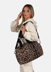 Bauletto large in neoprene maculato con dettagli oro