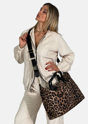 Bauletto large in neoprene maculato con dettagli oro