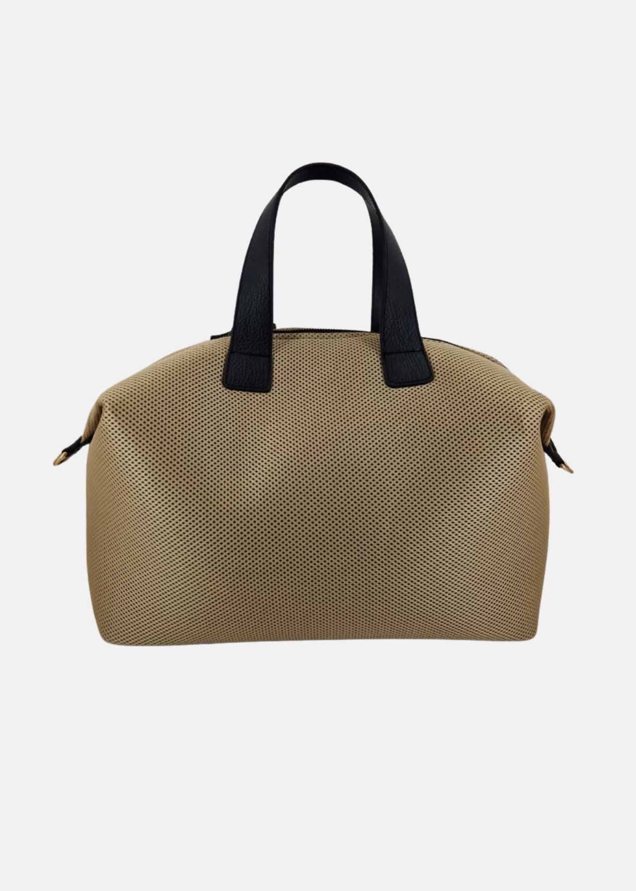 Bauletto large tessuto tecnico traforato e pelle con dettagli oro