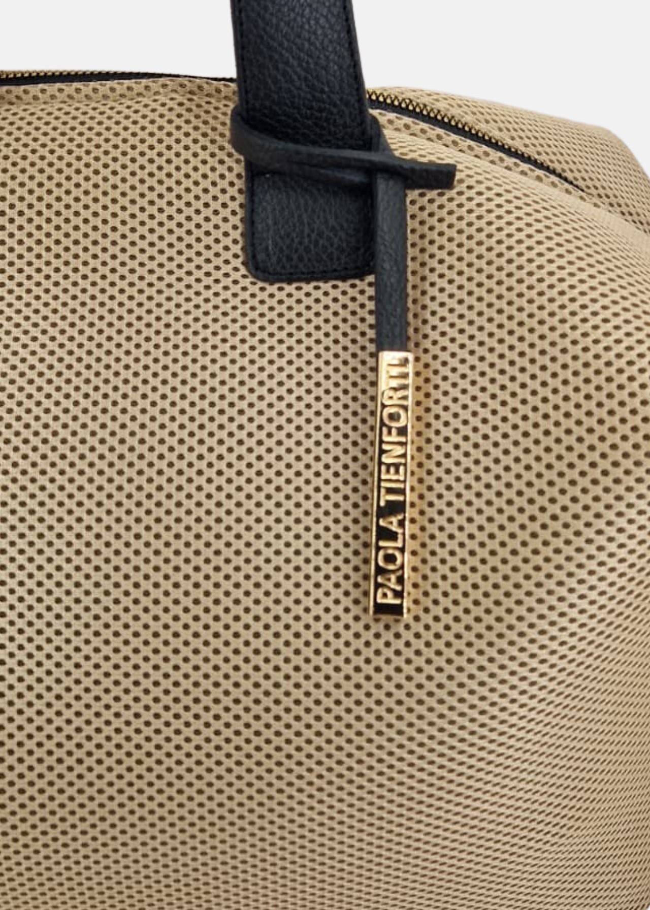 Bauletto large tessuto tecnico traforato e pelle con dettagli oro