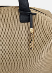 Bauletto large tessuto tecnico traforato e pelle con dettagli oro
