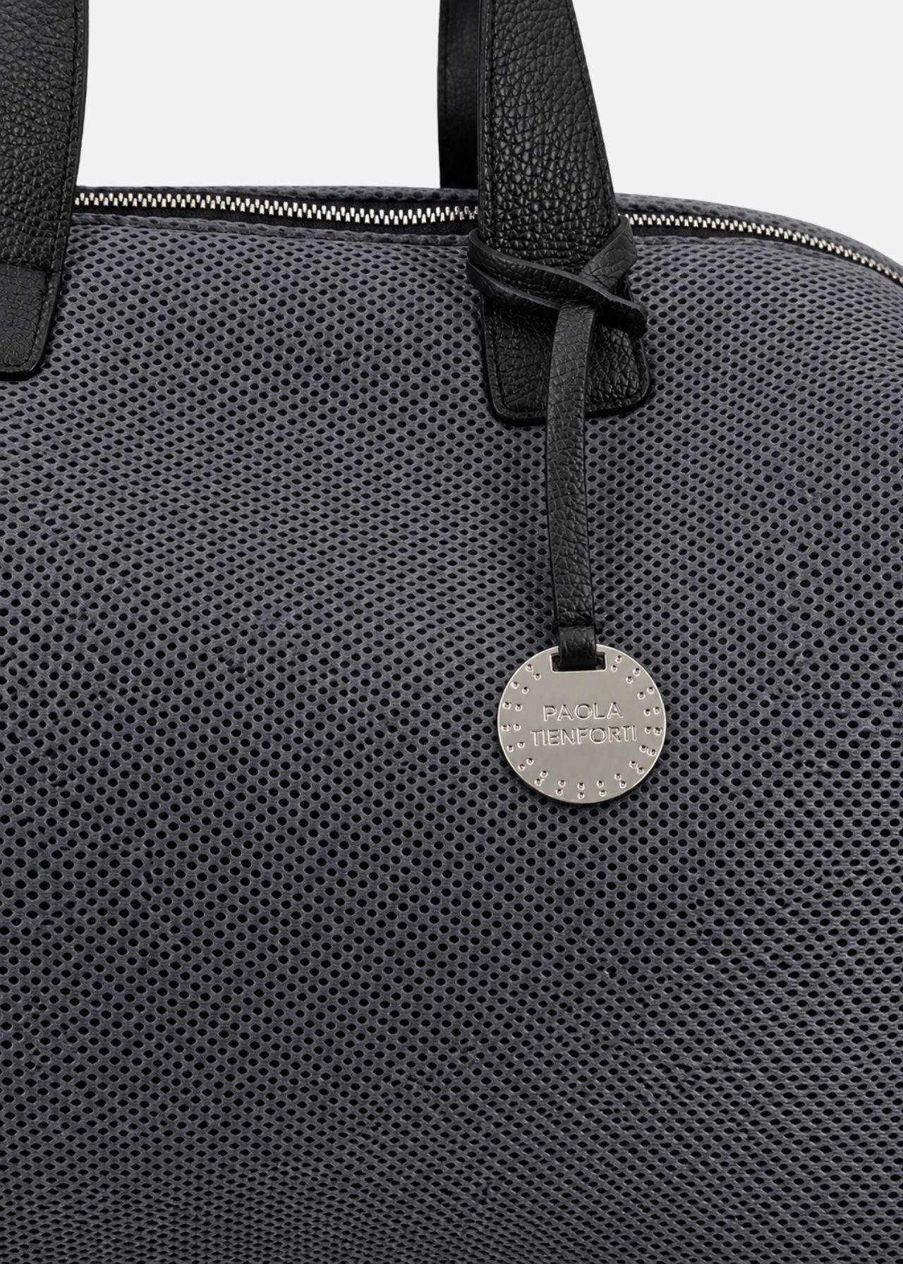 Bauletto large tessuto tecnico traforato e pelle con dettagli argento