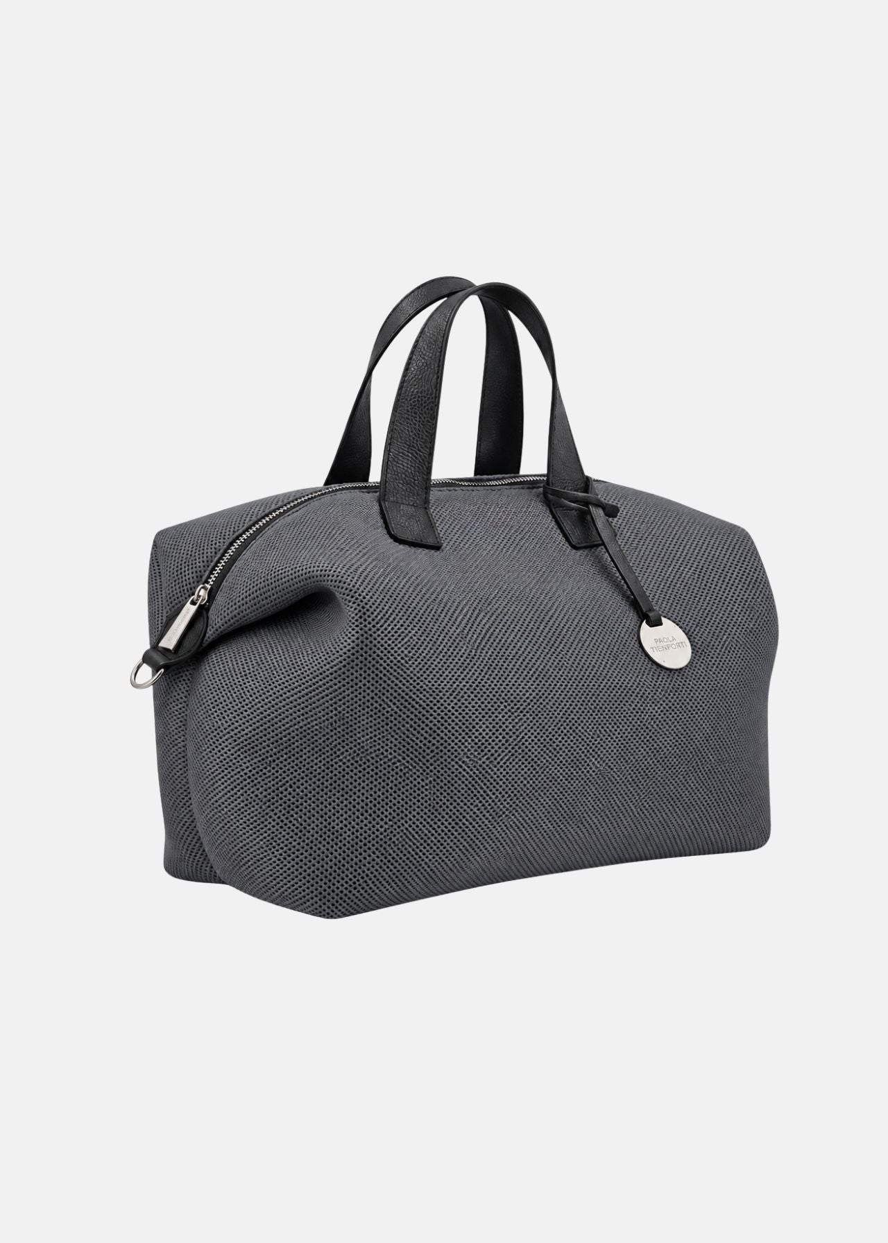 Bauletto large tessuto tecnico traforato e pelle con dettagli argento