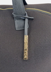 Bauletto large tessuto tecnico traforato e pelle con dettagli oro