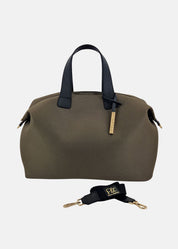 Bauletto large tessuto tecnico traforato e pelle con dettagli oro