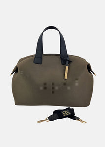 Bauletto large tessuto tecnico traforato e pelle con dettagli oro