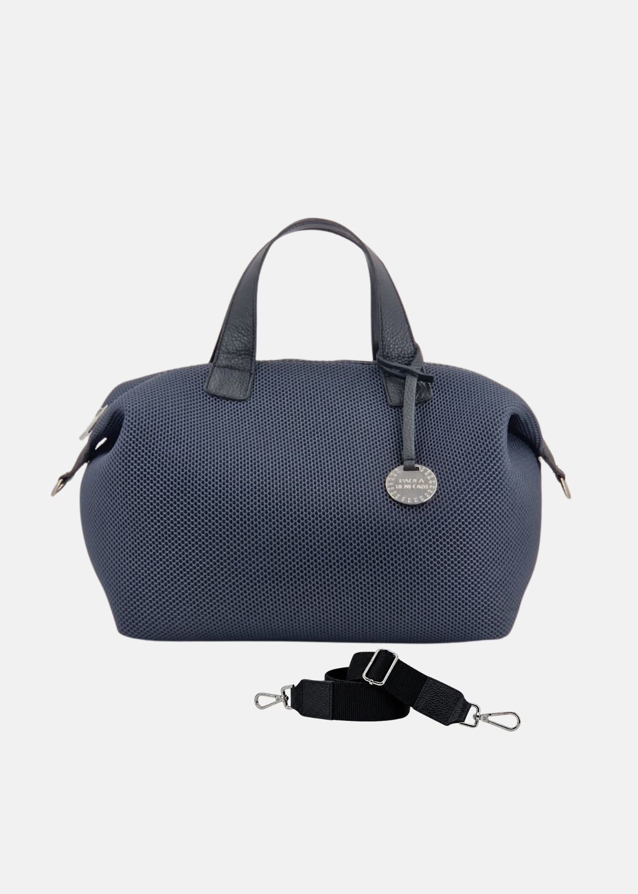 Bauletto medium traforato e pelle con dettagli argento