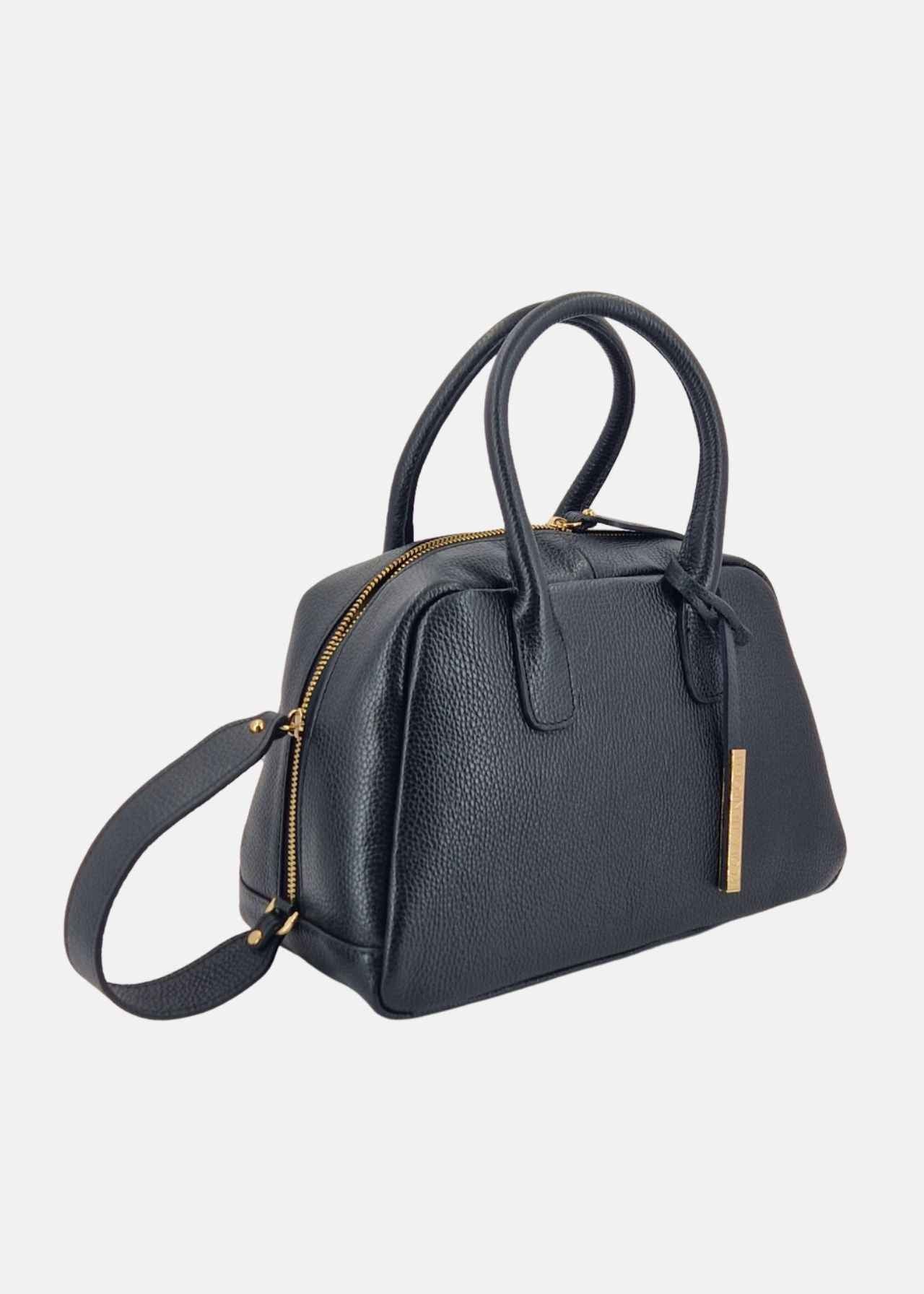 Bauletto in pelle con dettagli oro