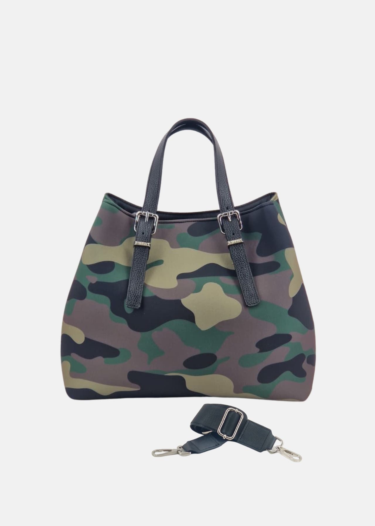 Shopper medium camouflage in neoprene e pelle