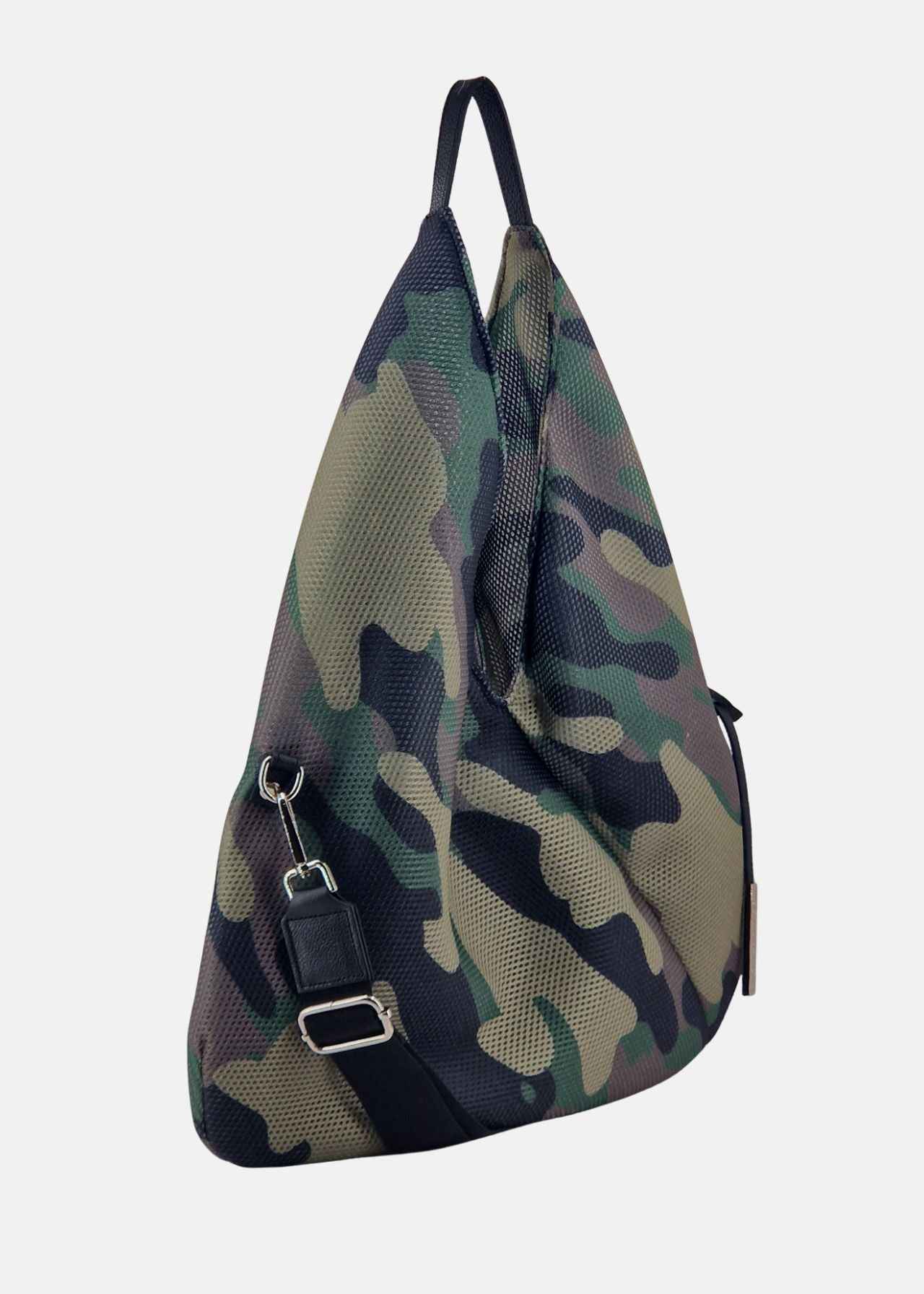Sacca hobo in tessuto tecnico traforato Mimetico