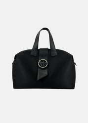 Bauletto con patta in tessuto tecnico traforato e pelle