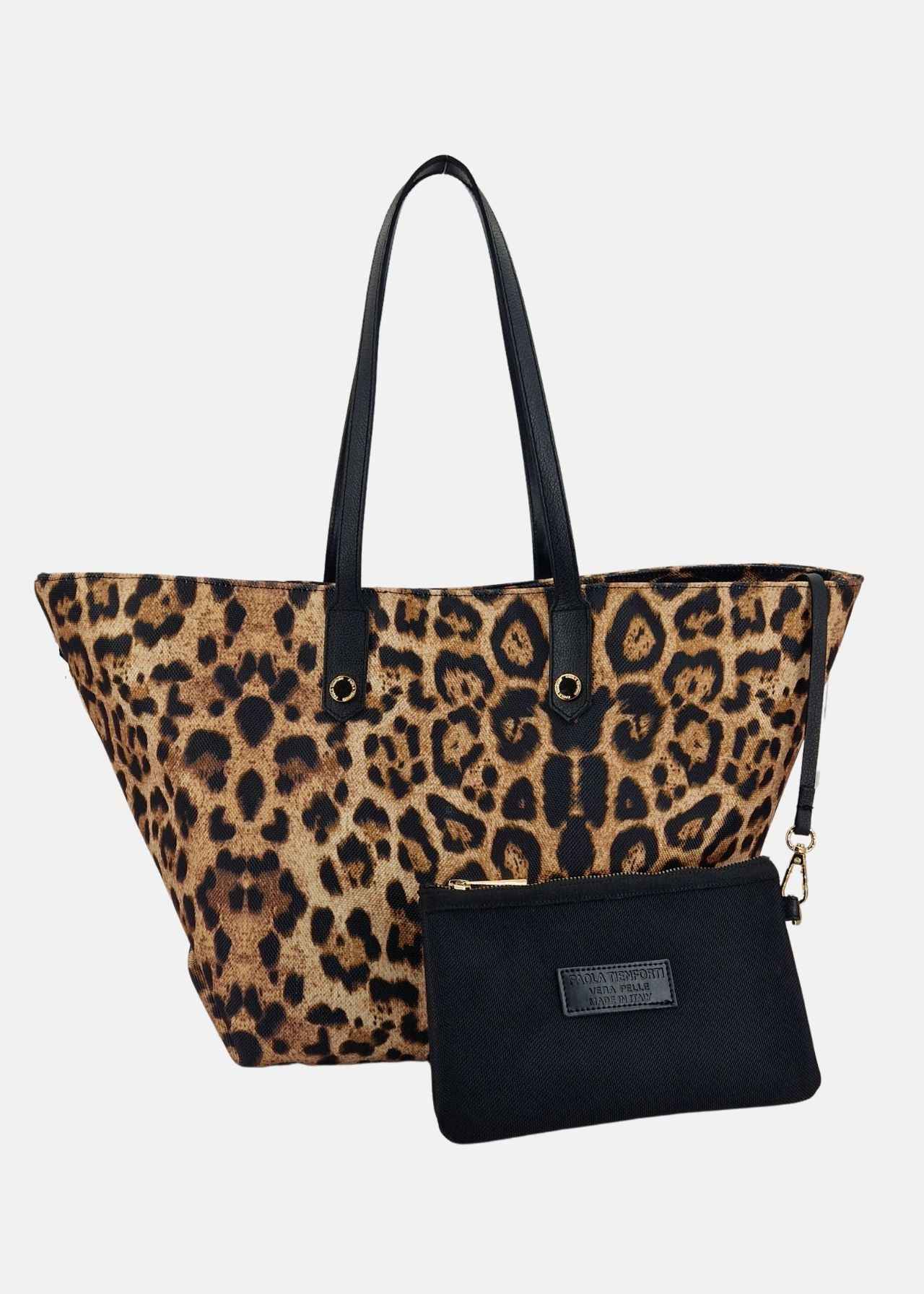 Shopper Donna in tessuto tecnico con rivetti oro