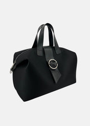 Bauletto con patta in tessuto tecnico traforato e pelle