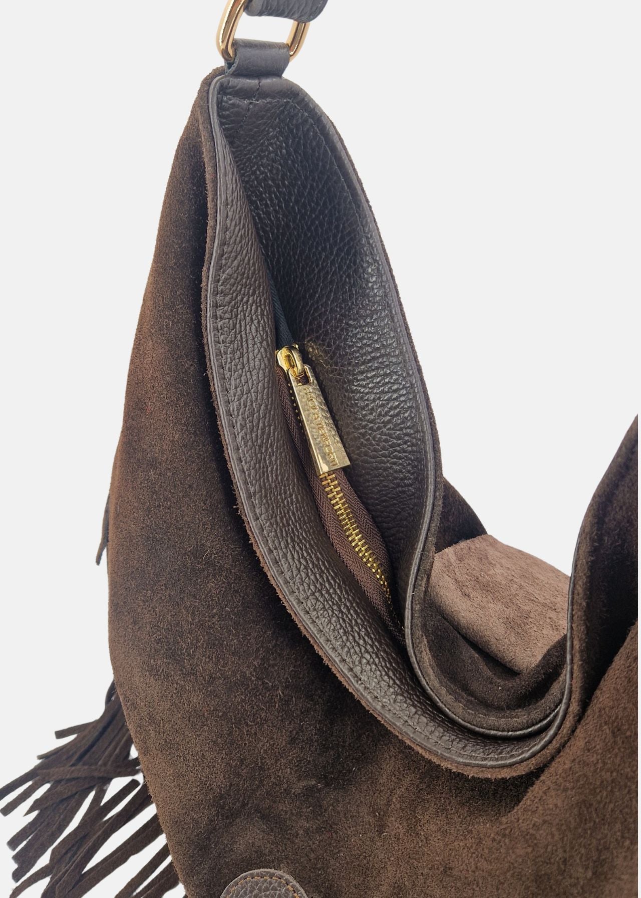 Sacca in Pelle Scamosciata con Frange - Paola Tienforti - Sito Ufficiale