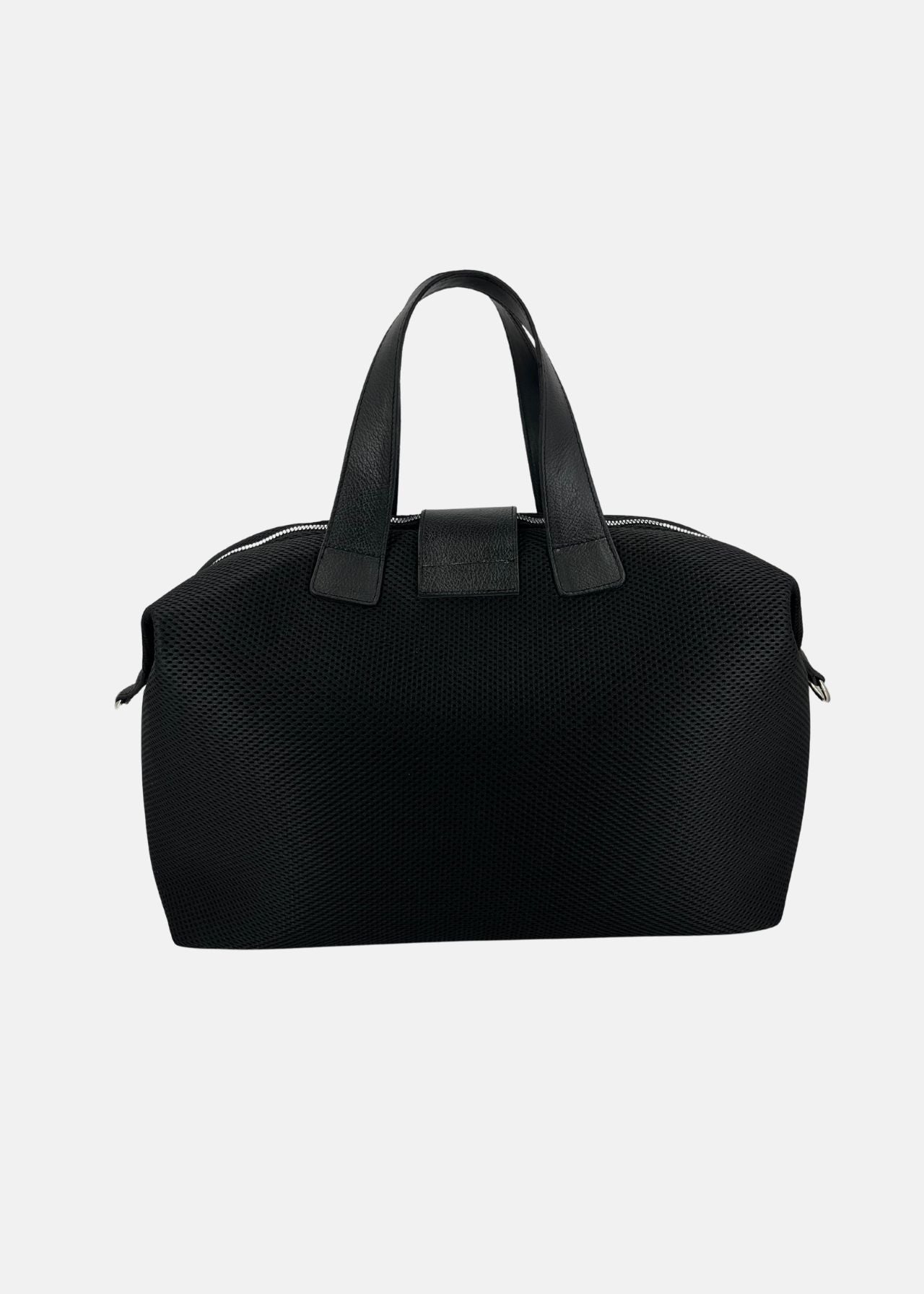 Bauletto con patta in tessuto tecnico traforato e pelle