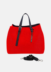 Shopper large in neoprene traforato e pelle