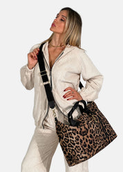 Bauletto large in neoprene maculato con dettagli oro