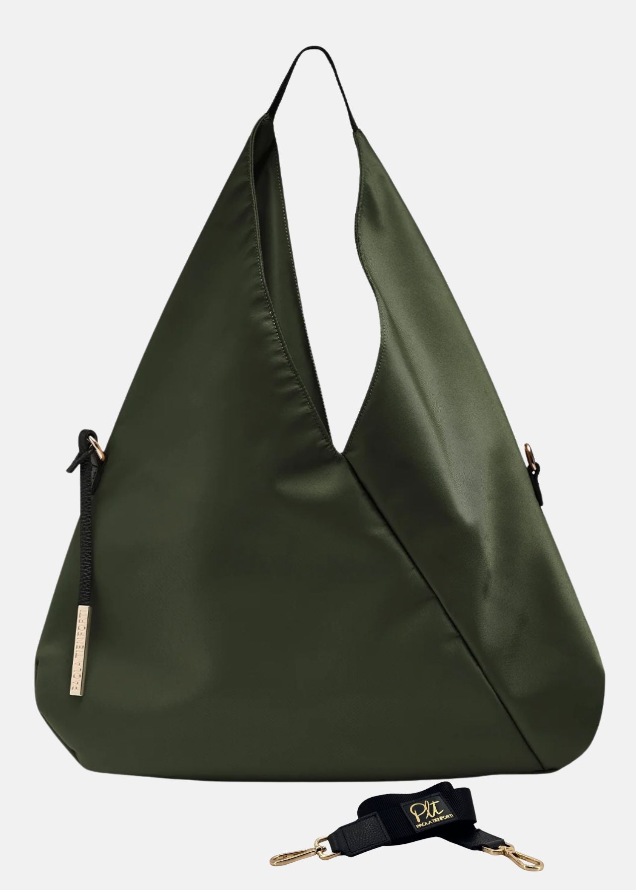 Sacca hobo in nylon con dettagli oro