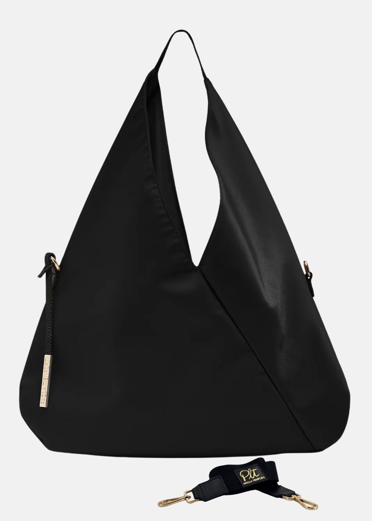 Sacca hobo in tessuto tecnico nylon con dettagli oro