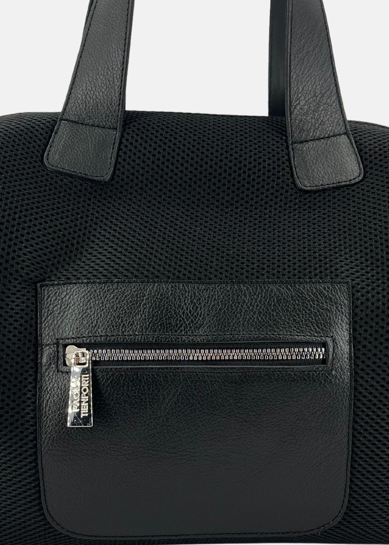 Bauletto large tessuto tecnico traforato e pelle