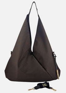 Sacca hobo in tessuto tecnico nylon con dettagli oro
