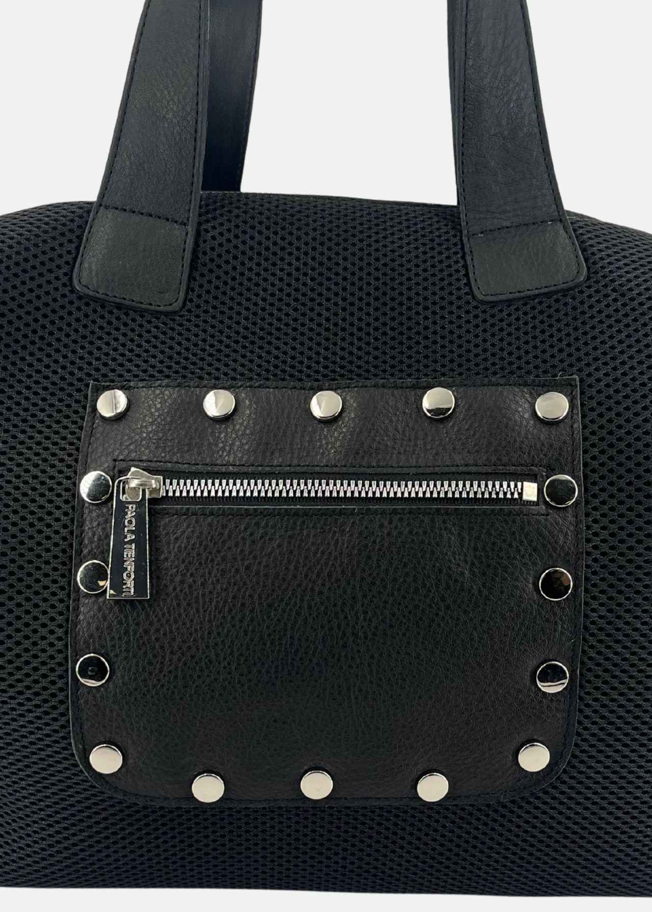 Bauletto Zip in tessuto tecnico traforato e pelle