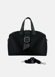 Bauletto con patta in tessuto tecnico traforato e pelle