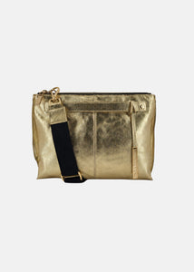Borsa medium a tracolla  in pelle laminata con dettagli oro