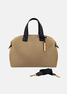Bauletto large tessuto tecnico traforato e pelle con dettagli oro