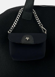 Bauletto large tessuto tecnico traforato e pelle con mini pouch