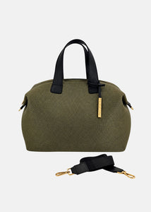 Bauletto large tessuto tecnico traforato e pelle con dettagli oro