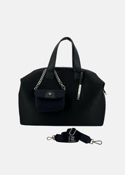 Bauletto large tessuto tecnico traforato e pelle con mini pouch