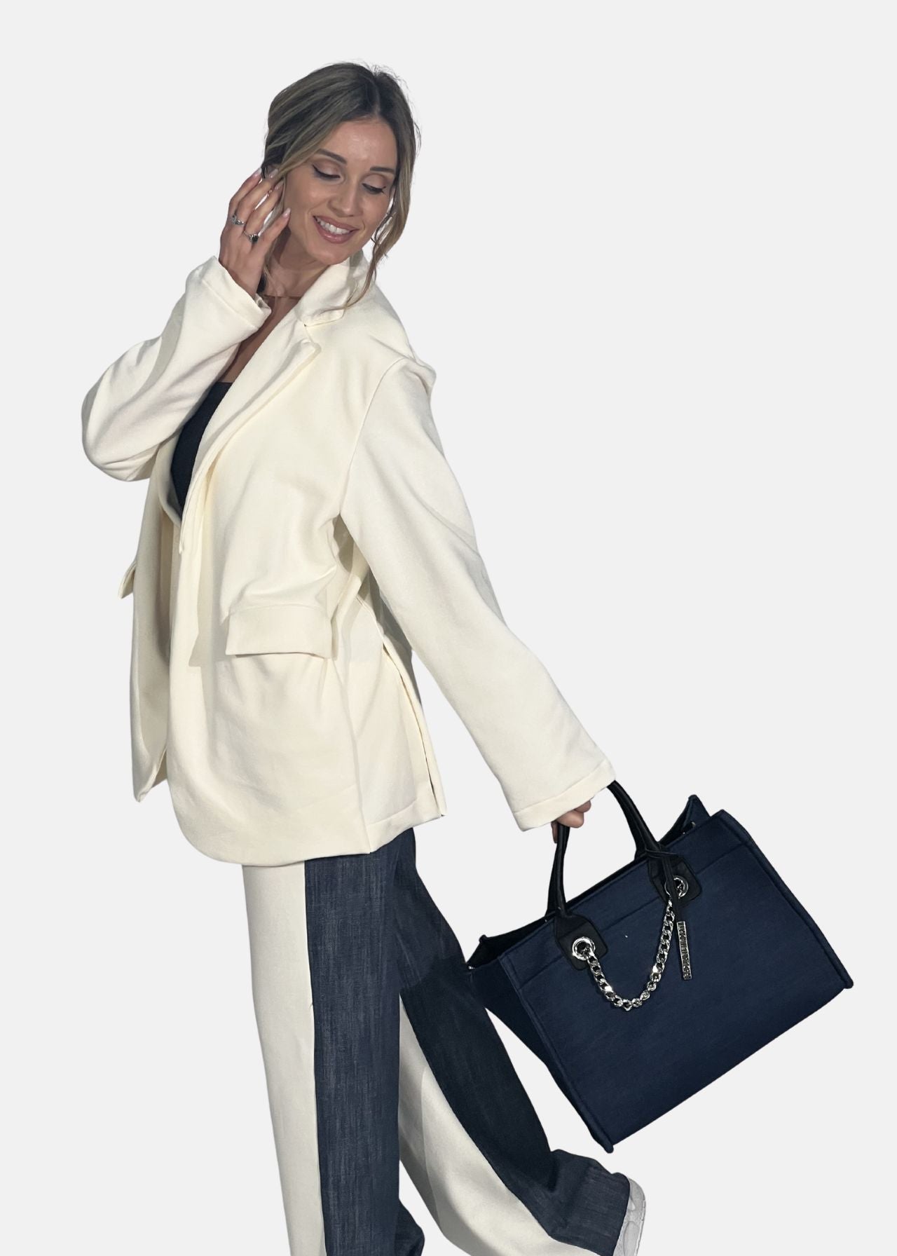 Shopper in Jeans con dettagli argento