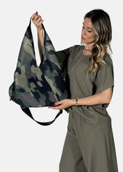 Sacca hobo in tessuto tecnico traforato Mimetico