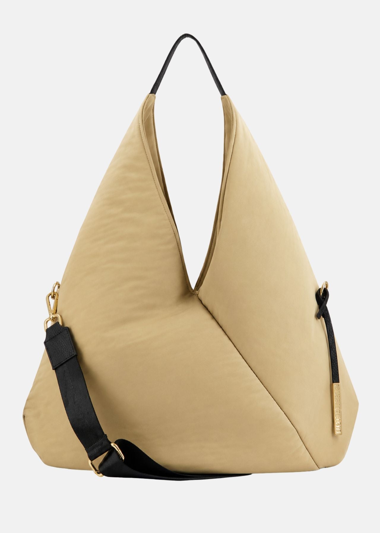 Sacca hobo in tessuto tecnico nylon con dettagli oro