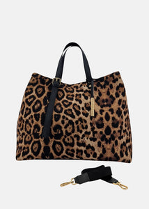 Shopper large in neoprene maculato con dettagli oro