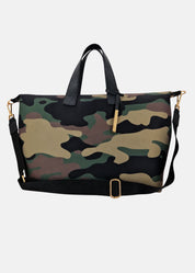 Bauletto large in neoprene camouflage con dettagli oro