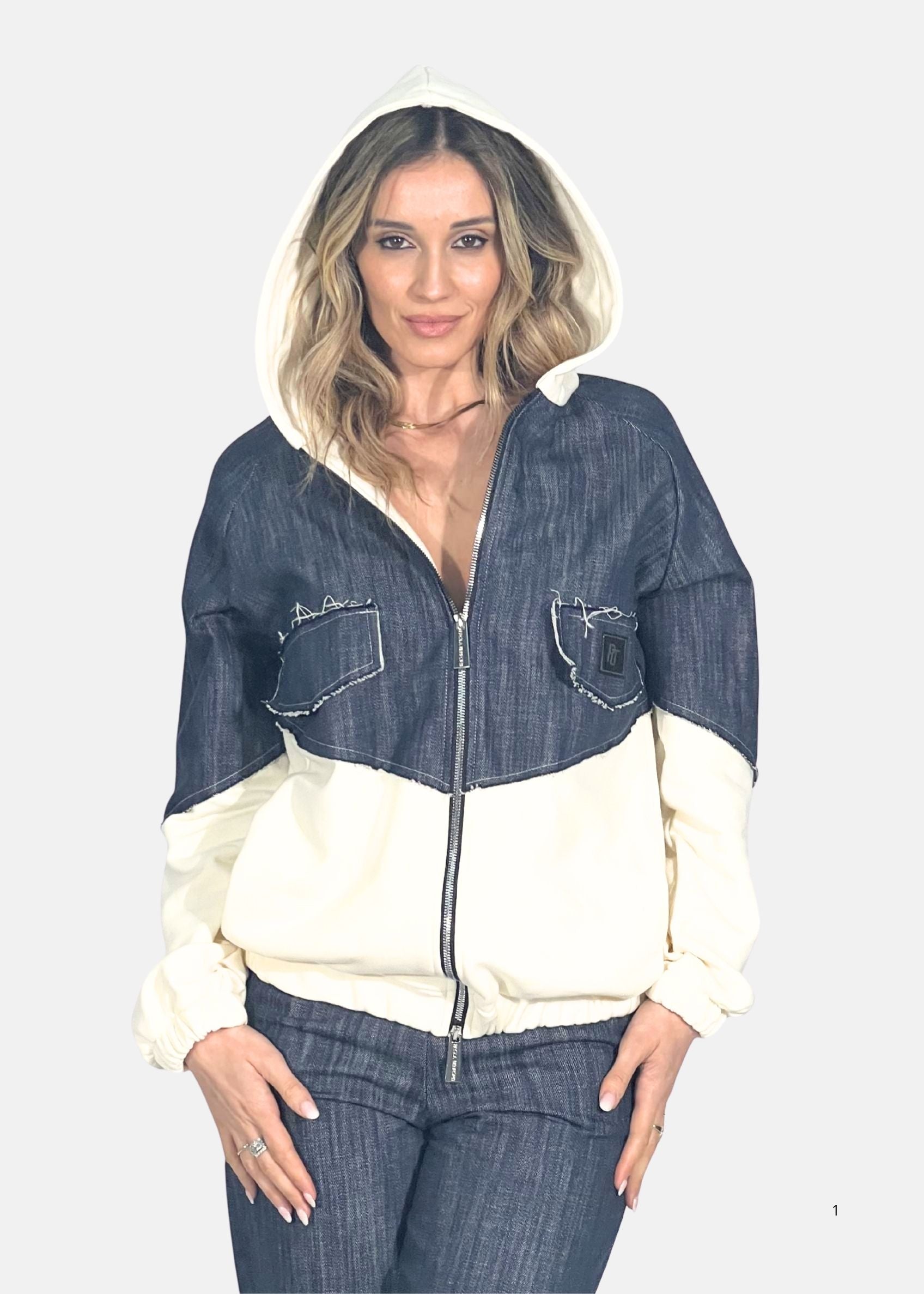 Bomber donna in jeans e felpa