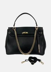 Borsa in pelle nera con catena oro