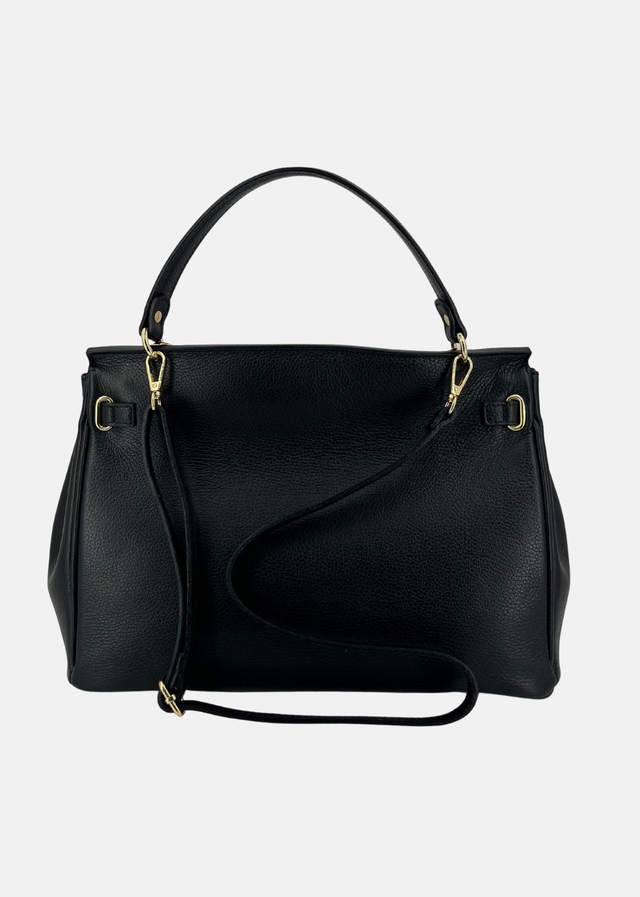 Borsa in pelle nera con catena oro