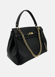 Borsa in pelle nera con catena oro