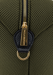 Bauletto large tessuto tecnico traforato e pelle con dettagli oro