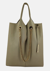 Shopper in pelle con dettagli oro