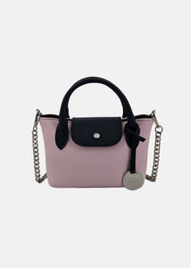 Mini bag in neoprene e pelle con dettagli argento