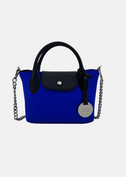 Mini bag in neoprene e pelle con dettagli argento