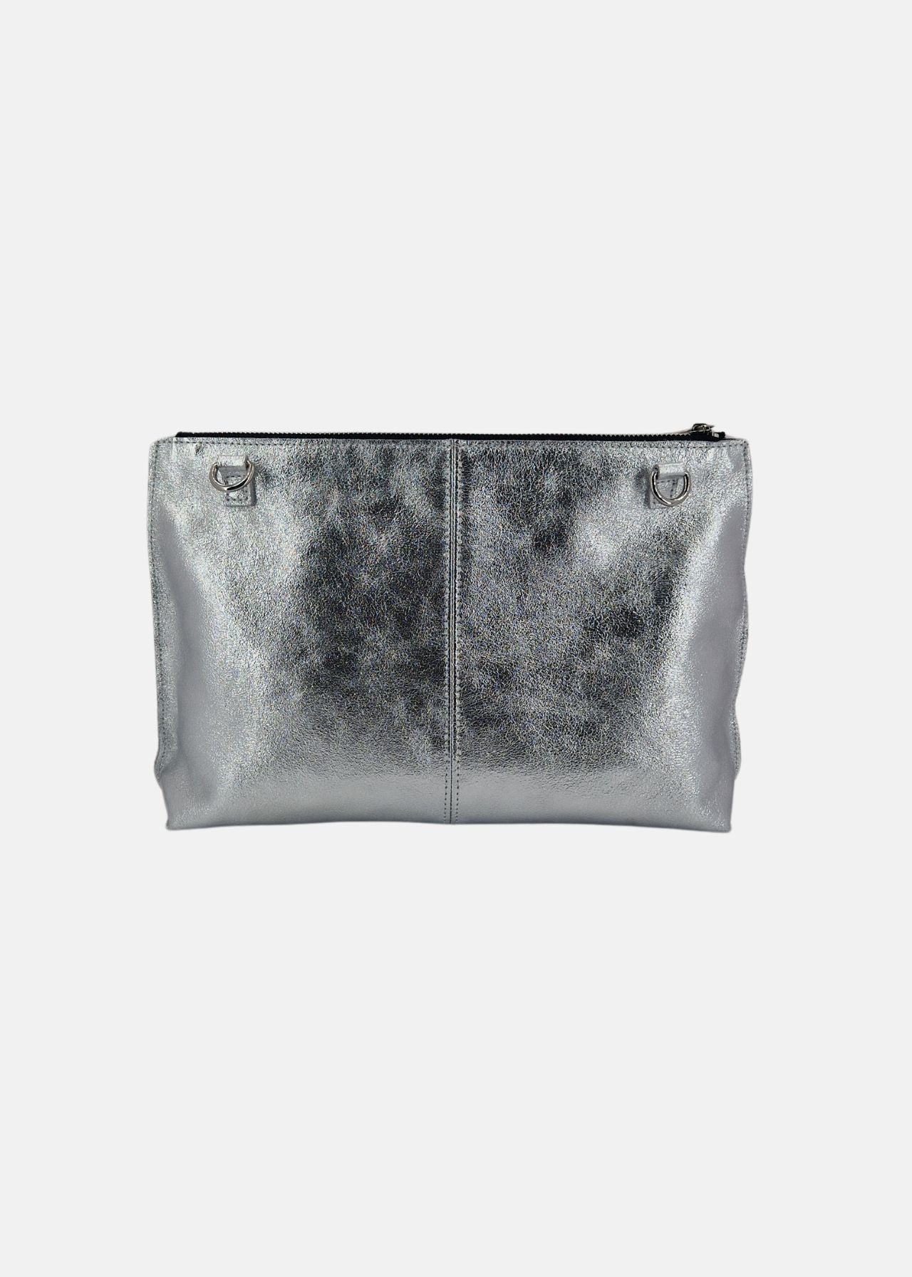 Borsa medium a tracolla  in pelle laminata con dettagli argento