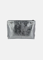 Borsa medium a tracolla  in pelle laminata con dettagli argento